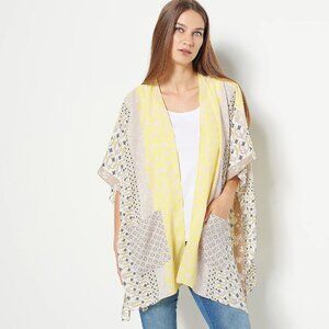 New Susan Graver Printed Woven Open Front Cardigan With Pockets Size 1X Petite